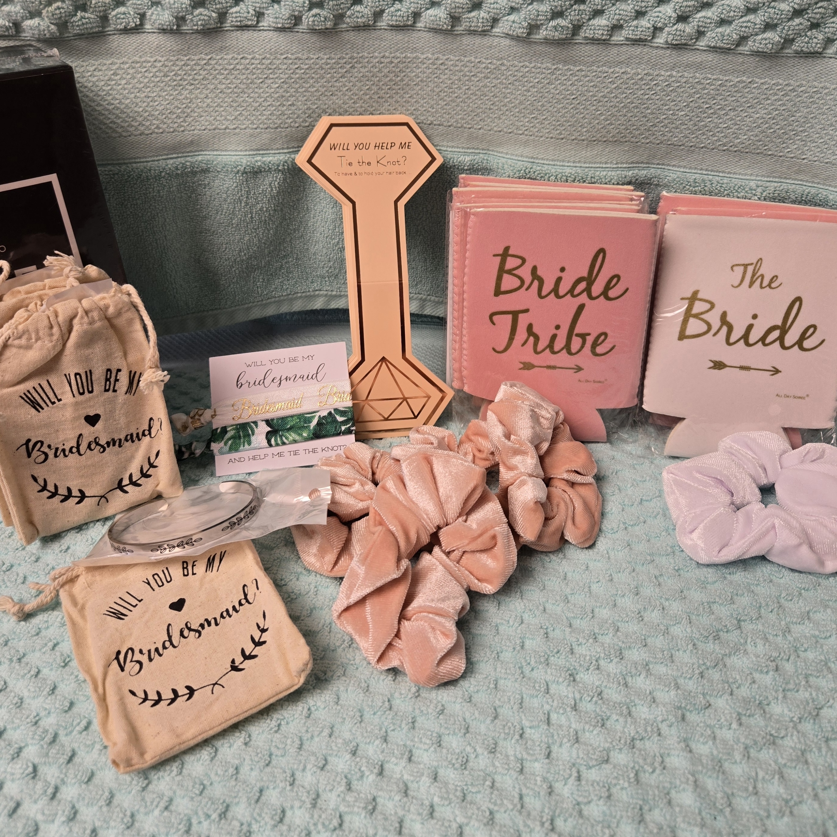 Bridal Party Accessories Set  Will You Help Me Tie The Knot Pink And Cream